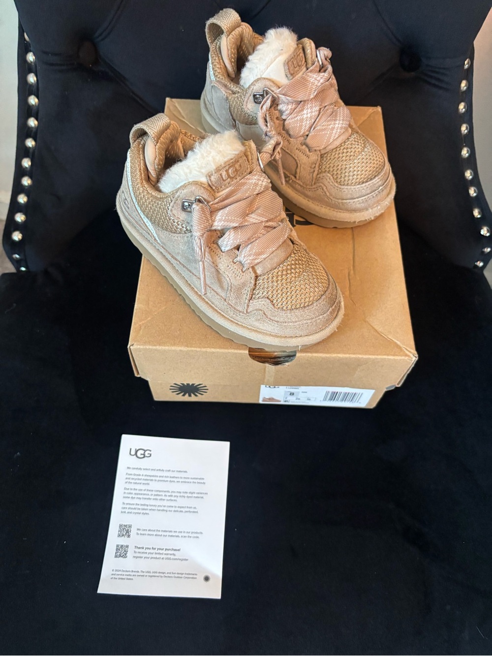 UGG Kids Tan Lace-Up Faux-Fur Lined Boots